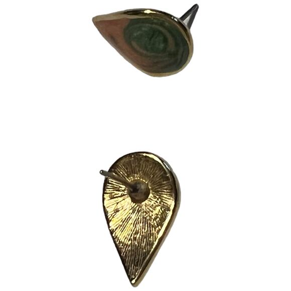 Vintage Gold-Tone Peach & Green Swirl Post Earrings, Teardrop Design - Picture 11 of 15
